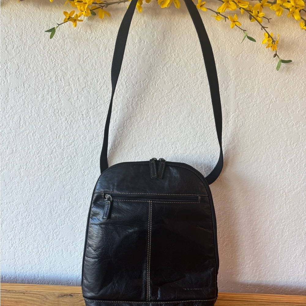 Jack Georges Voyager Collection Black Leather Small Backpack /Crossbody– EUC